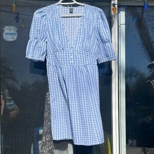 SHEIN Light Blue Checkered Midi Dress